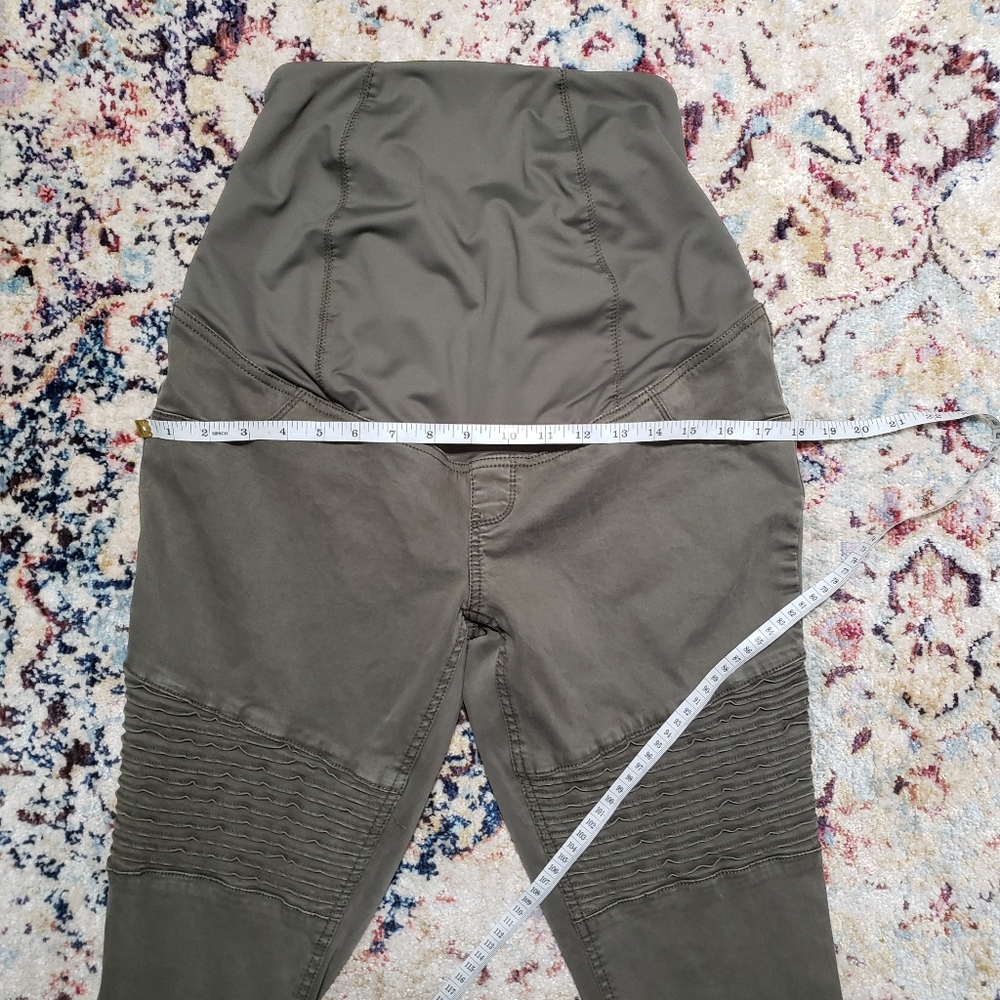 Isabel Maternity Full Panel Crossover Moto Jeggings Olive Green Size 2 - Picture 9 of 10